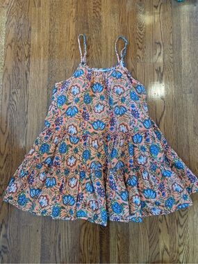 Maisie 100% Cotton Floral Tiered Sundress - Peach & Blue